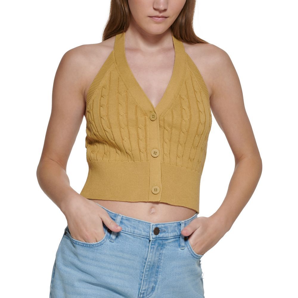 Calvin Klein Women's Cable Knit Cotton Halter Top Size M